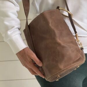 Brown Leather Bucket Bag - Classic Everyday Crossbody
